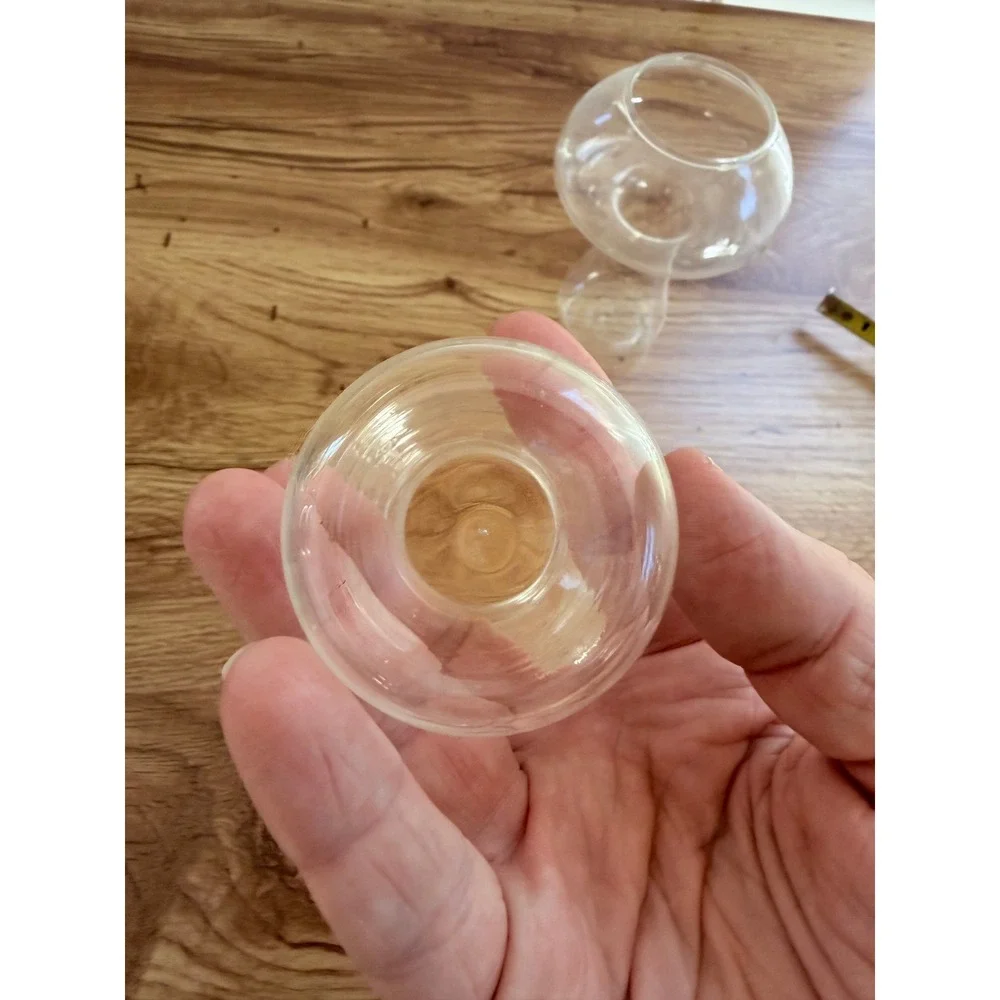 Mushroom Glass Cocktail Glasses or Vases Set of 2 Clear Whimsical 4.75